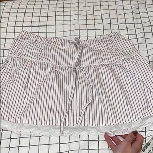 Striped Skirt with Lace Hem